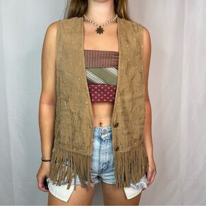90s tan fringe vest